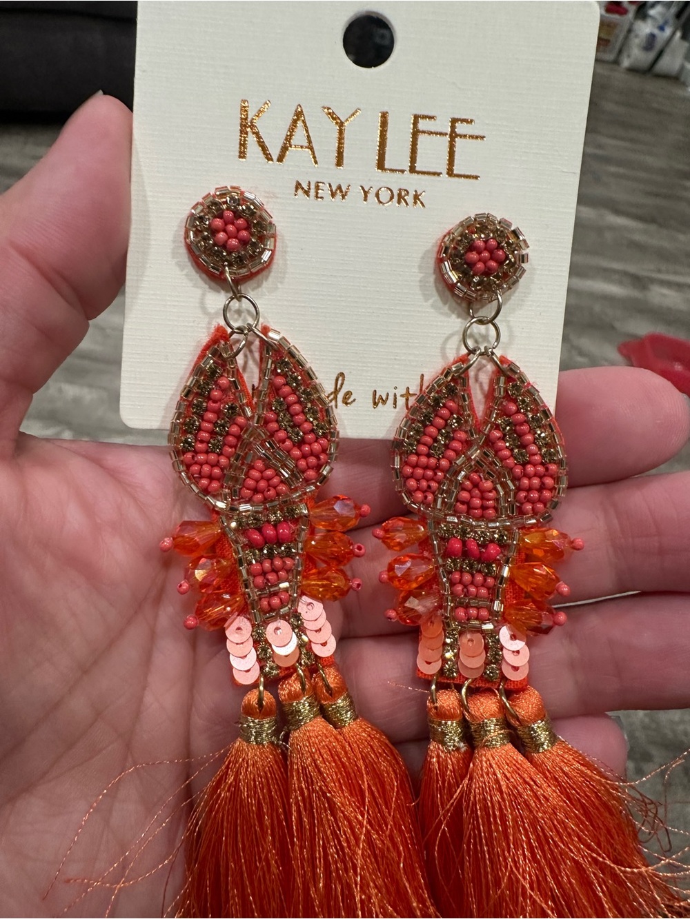 Kaylee New York Orange Beaded Tassel Statement Earrings